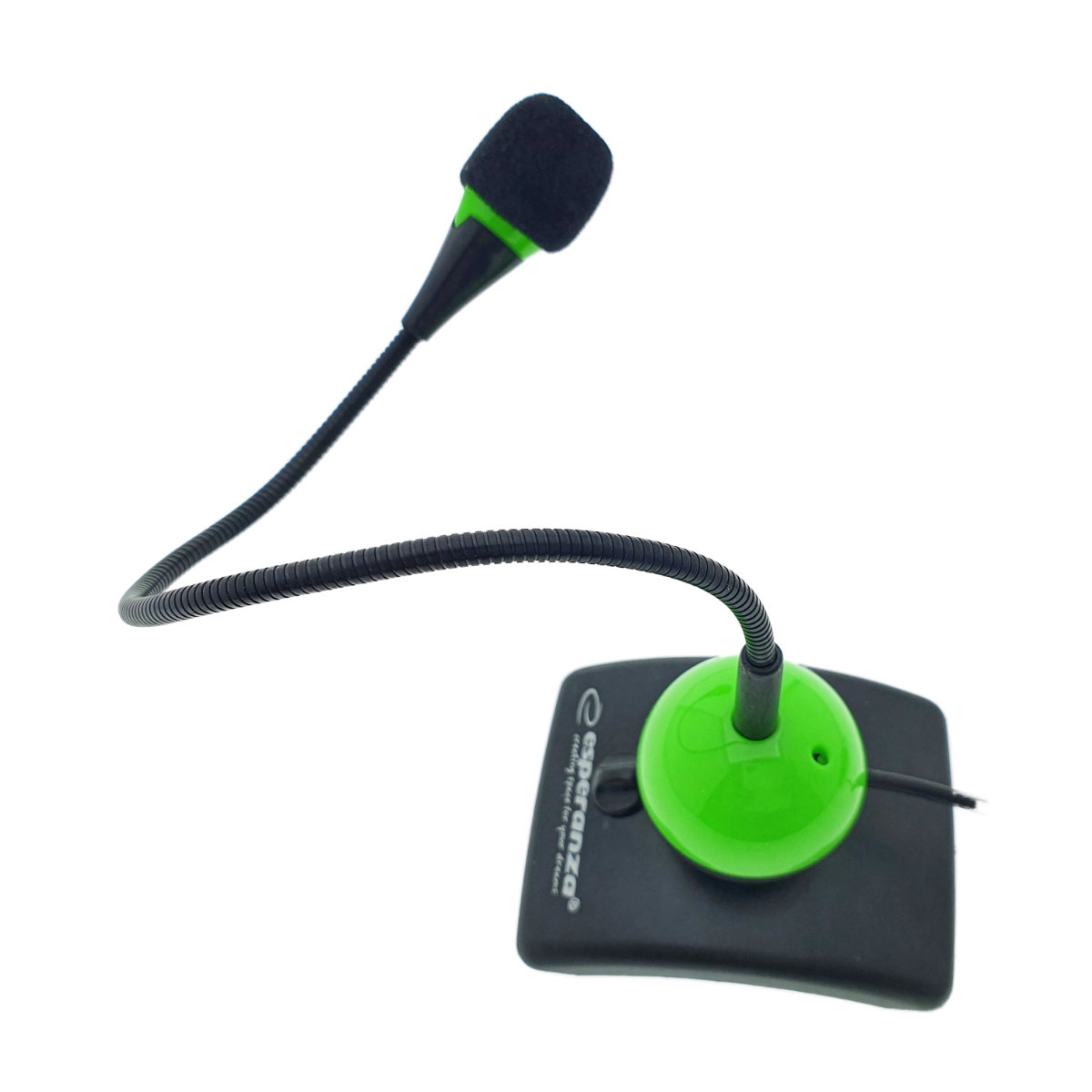 Microfon PC cu brat flexibil 18 cm si buton pornire, Esperanza Chat 92900, conector jack 3.5mm si cablu 2 m, negru cu verde [12]