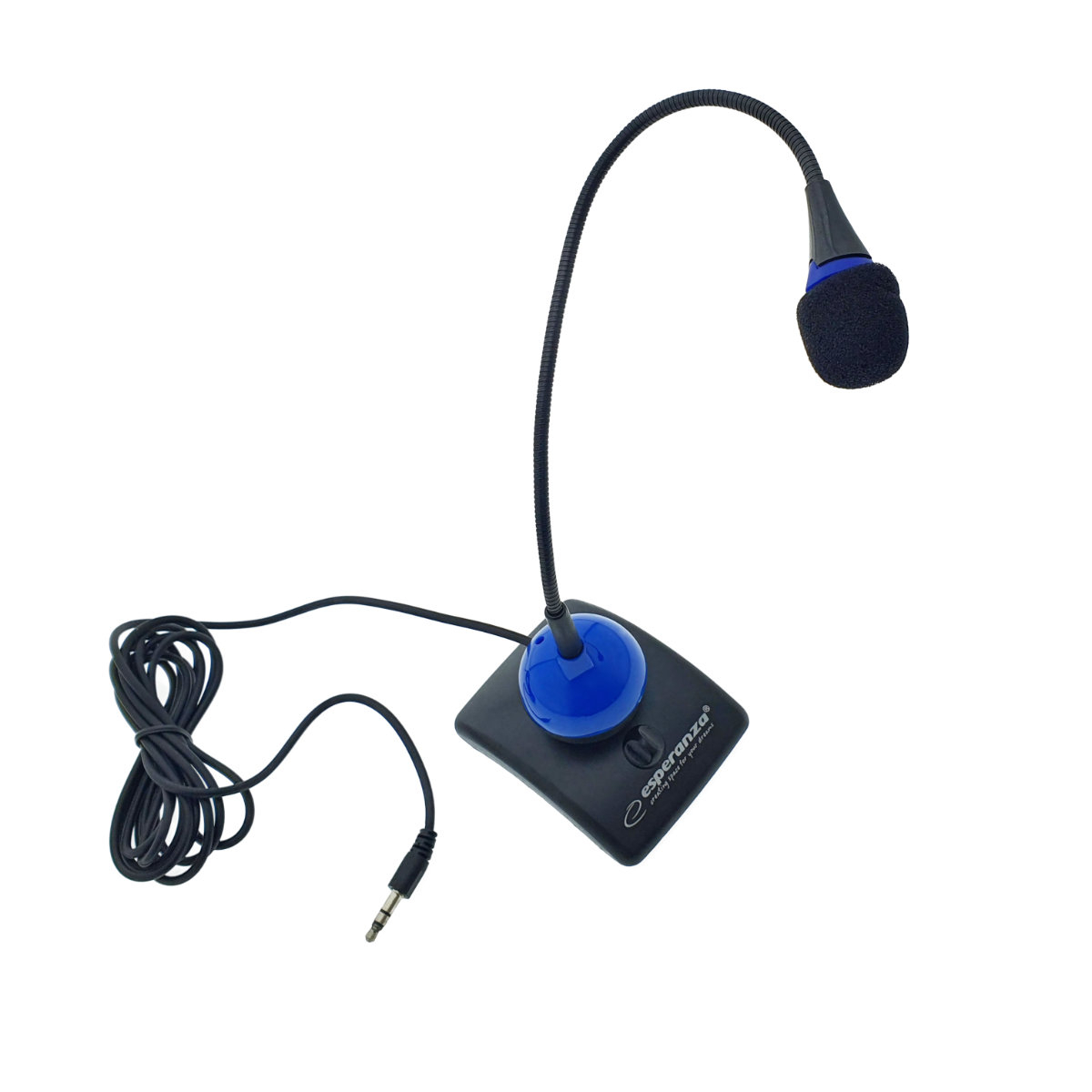 Microfon PC cu brat flexibil 18 cm si buton pornire, Esperanza Chat 92901, conector jack 3.5mm si cablu 2 m, negru cu albastru [11]