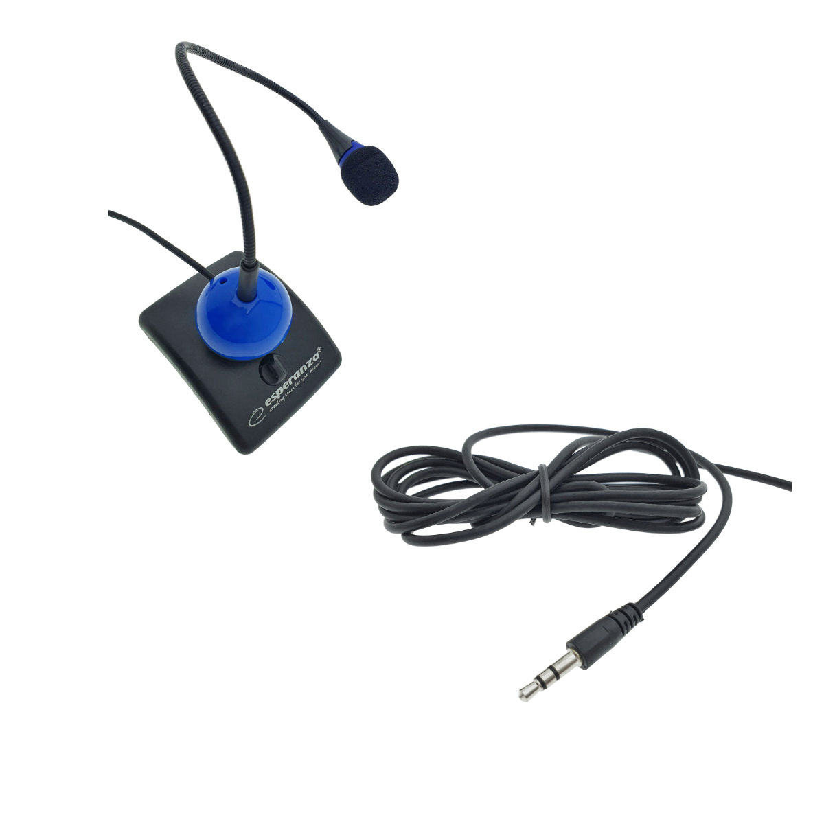 Microfon PC cu brat flexibil 18 cm si buton pornire, Esperanza Chat 92901, conector jack 3.5mm si cablu 2 m, negru cu albastru [14]