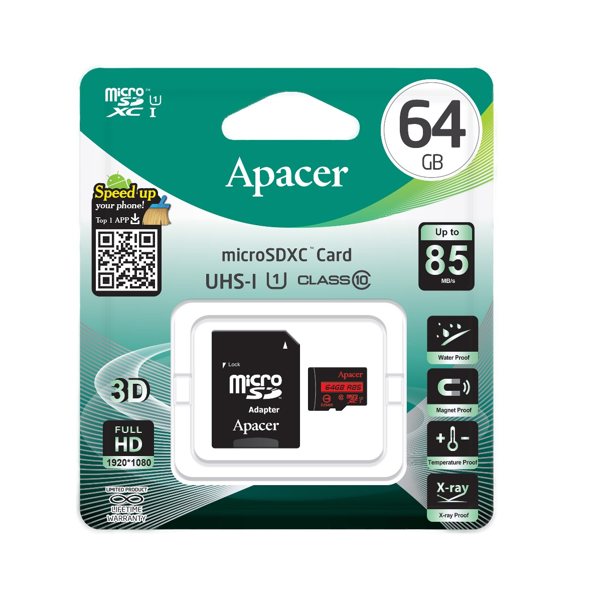 MicroSDXC Card Apacer 64GB UHS-I clasa 10 cu adaptor, 85MB/s [3]