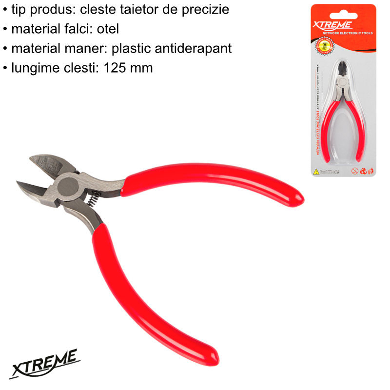 Mini cleste taiere laterala, cu arc, Xtreme 00548, 125mm, rosu [7]