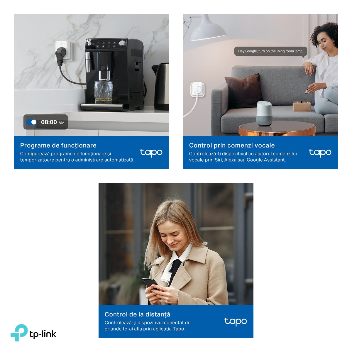 Mini priza smart Wi-Fi TP-Link Tapo P100M, compatibila Matter, Apple Home, Alexa, Google Assistant si SmartThings, 10 A, 2300 W, priza Schuko, alb [5]