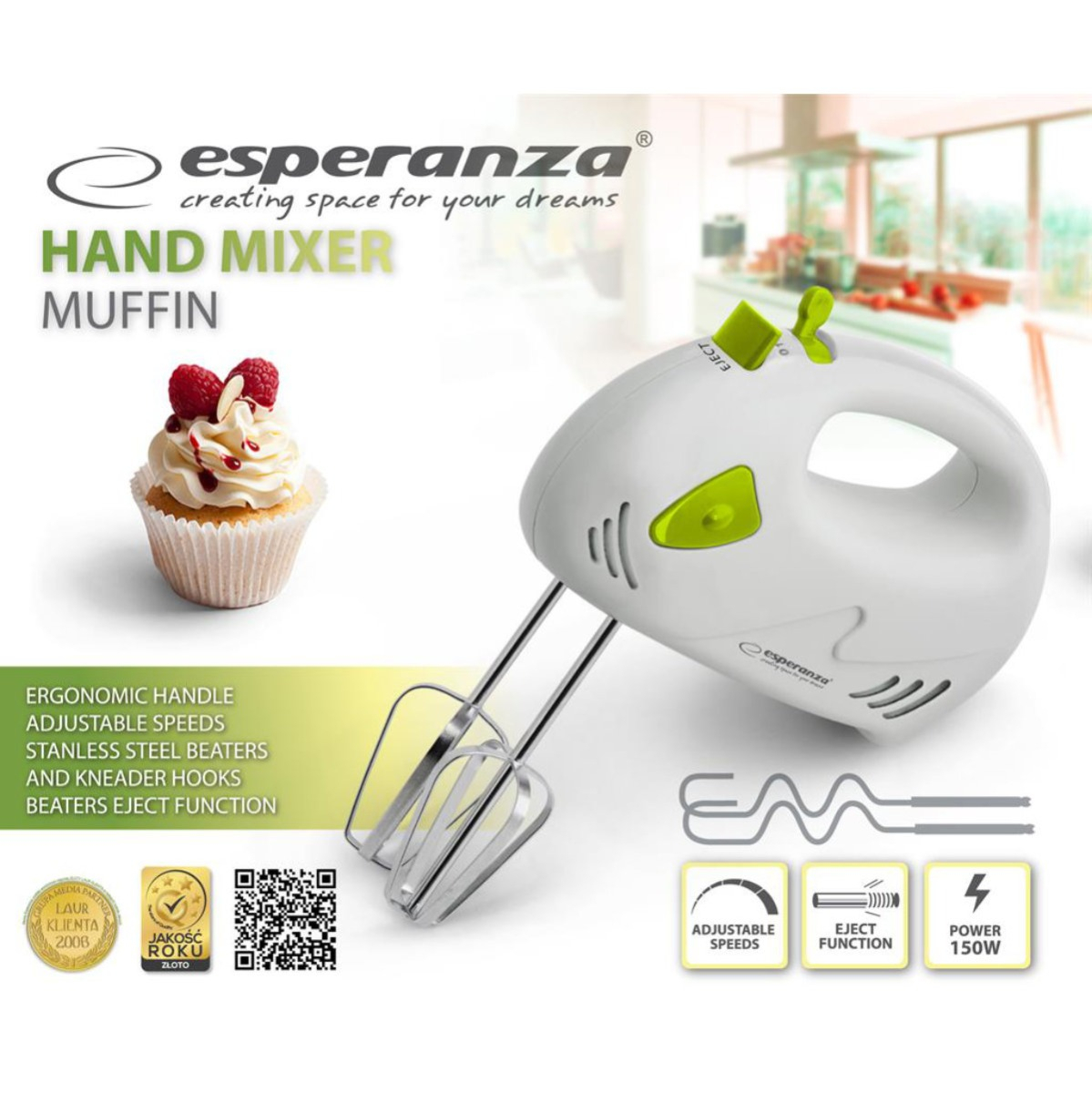 Mixer de mana Esperanza EKM007G muffin, 125W [5]