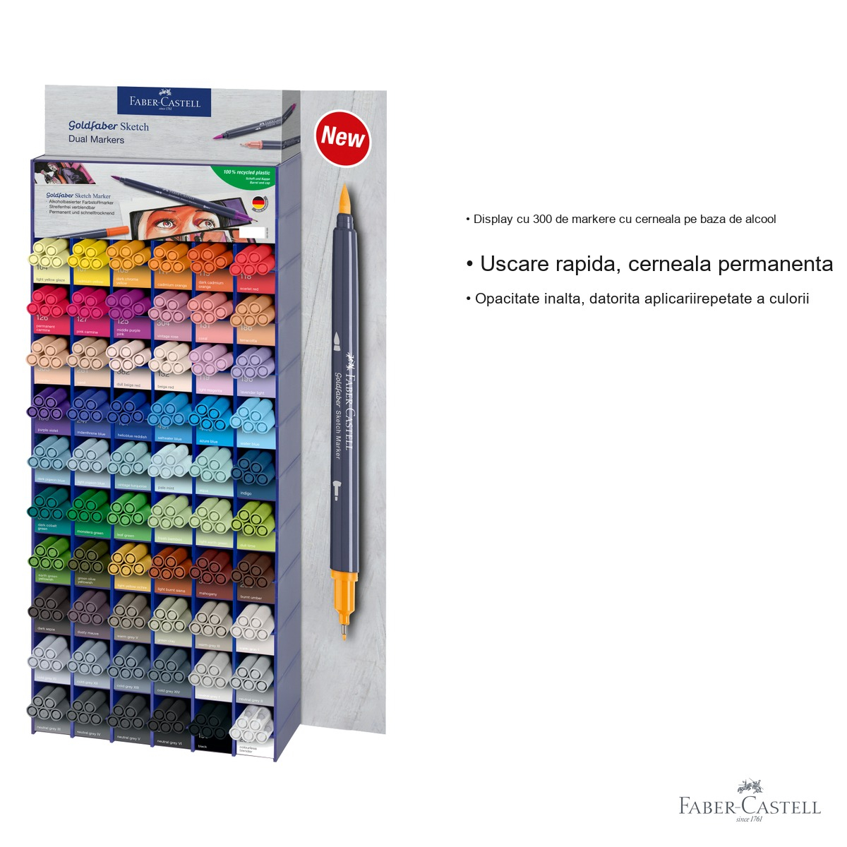 Modul acrilic cu 300 markere cu doua capete Faber-Castell Goldfaber, cerneala pe baza de alcool, pentru artisti [3]