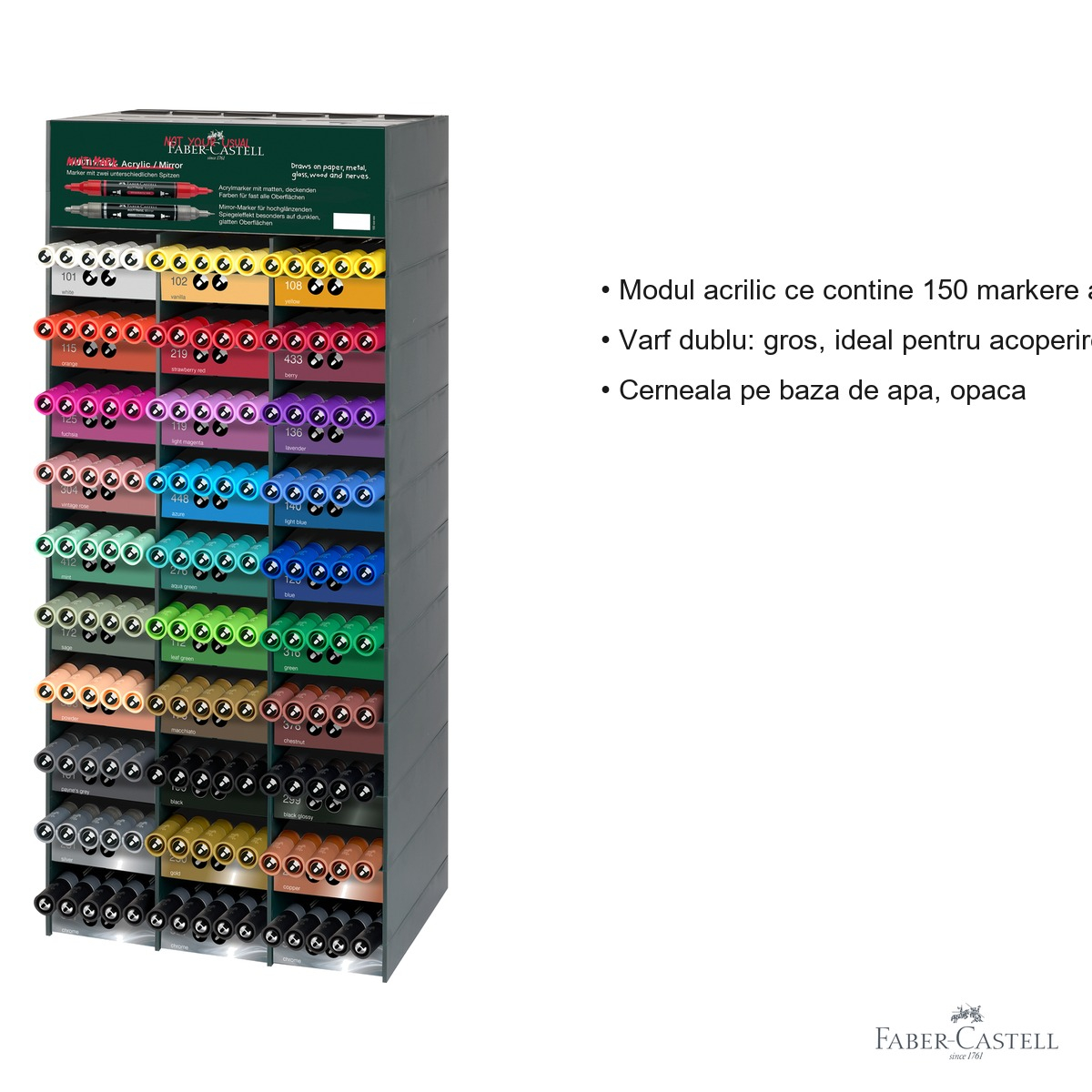 Modul acrilic Faber-Castell Multimark, set 150 markere acrilice cu varf dublu, pentru multiple suprafete [3]