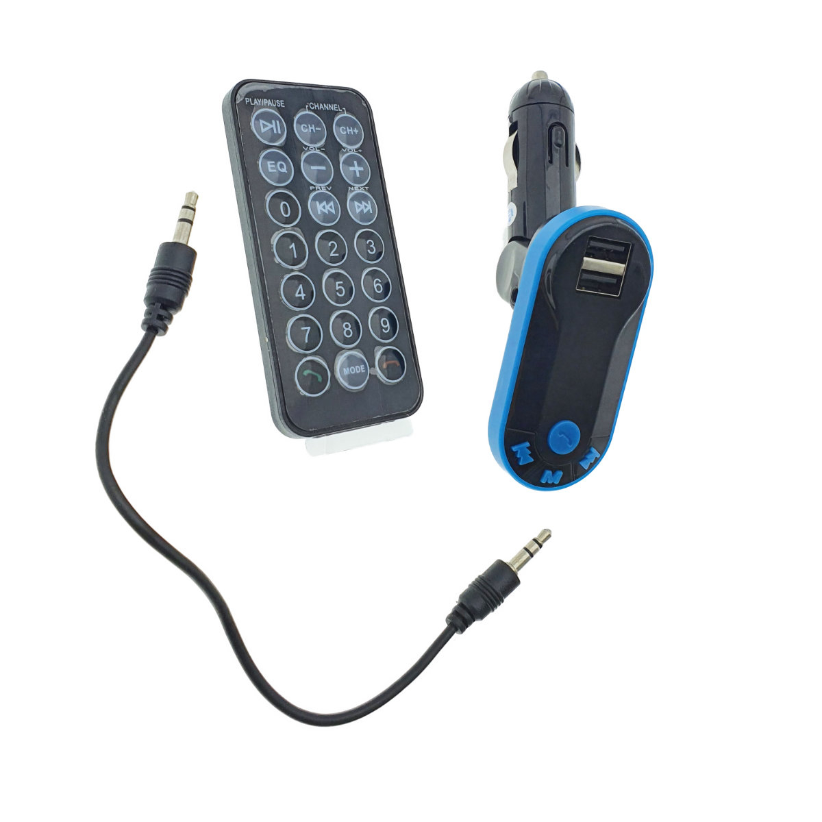 Modulator FM auto, Bluetooth Handsfree, player MP3 USB si microSD, telecomanda, incarcare USB, AUX jack 3.5mm, negru cu albastru [3]