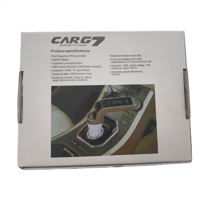 Modulator FM cu bluetooth CARG7, incarcare USB si MP3 player USB si microsd, alb cu gri [5]
