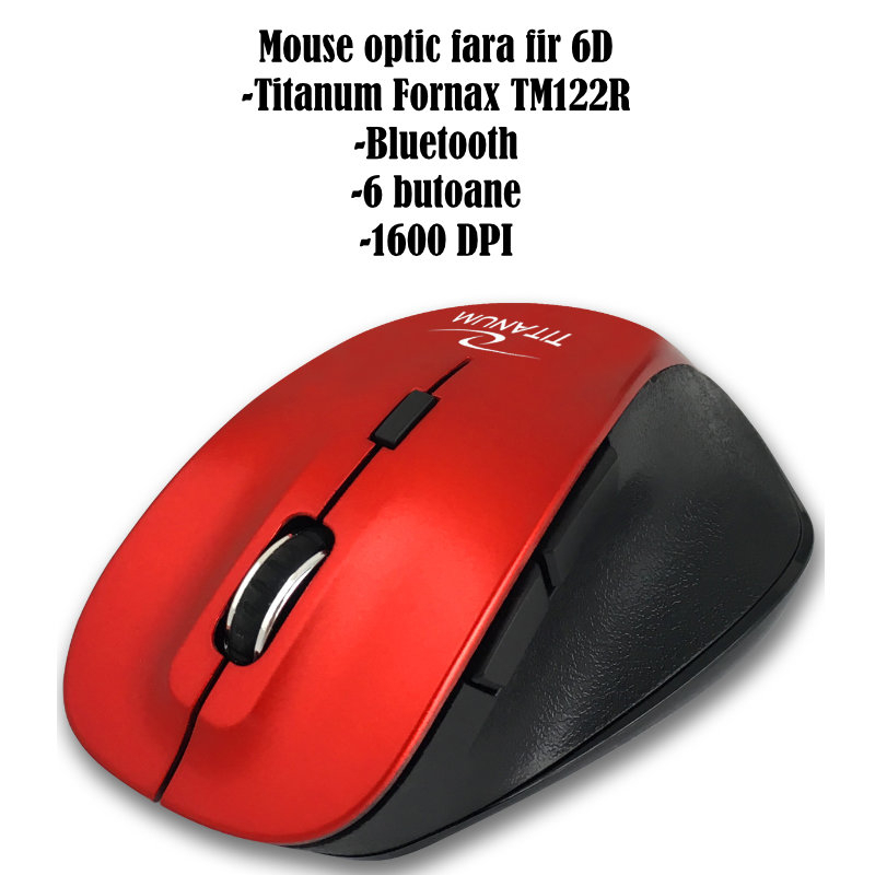 Mouse fara fir, 6D, Bluetooth v.5.0, Titanum Fornax 94658, 110 x 70 x 40 mm, 1600 DPI, rosu [6]