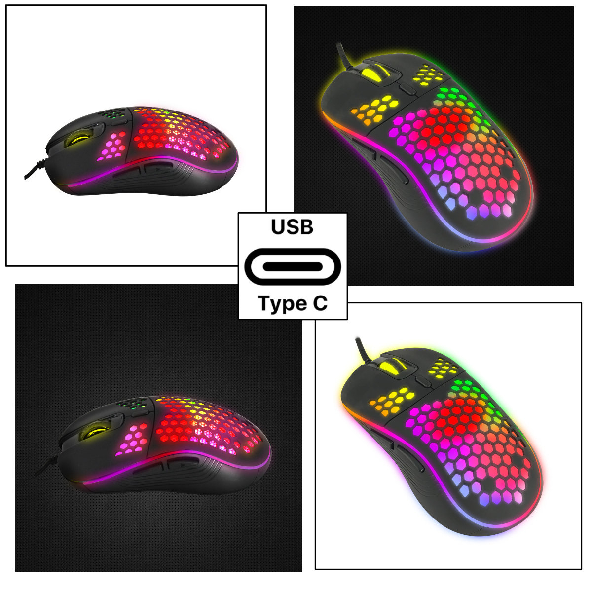 Mouse gaming USB-C, Esperanza Anteros 93841, cablu 1.25m, 6D, RGB, 800-2400 DPI, negru [4]