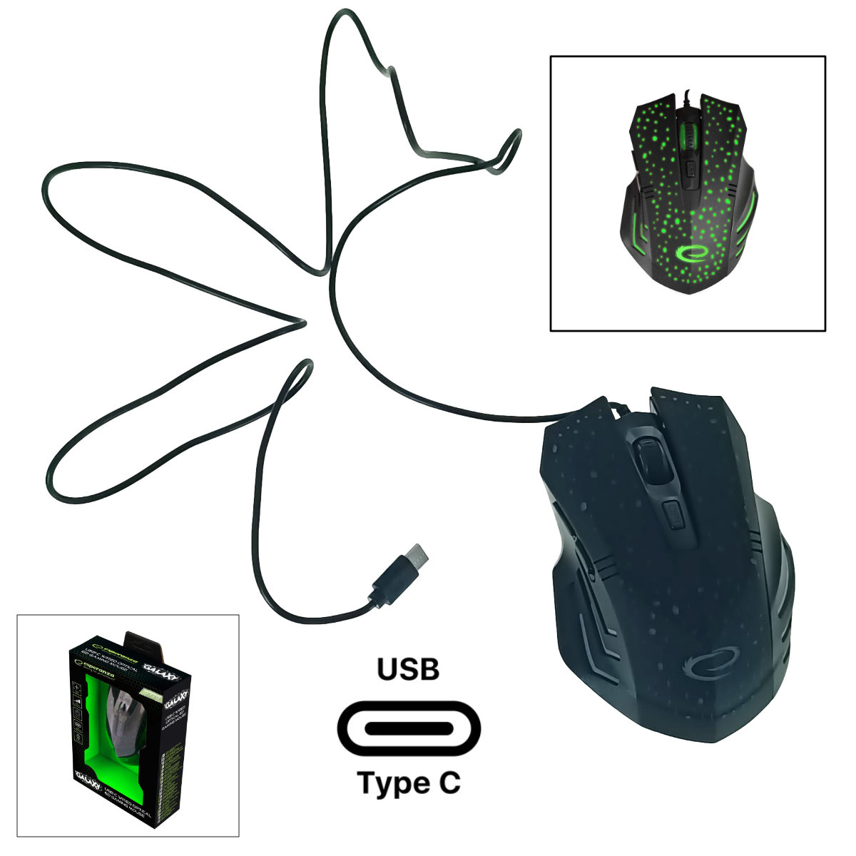 Mouse gaming USB-C, Esperanza Galaxy 94544, cablu 1.25m, 6D, LED, 800-2400 DPI, negru [4]