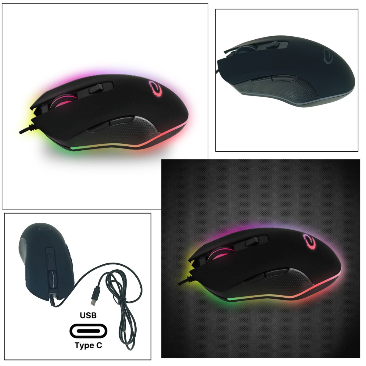 Mouse gaming USB-C, Esperanza Nemesis 94545, cablu 1.25m, 6D, RGB, 800-2400 DPI, negru [2]