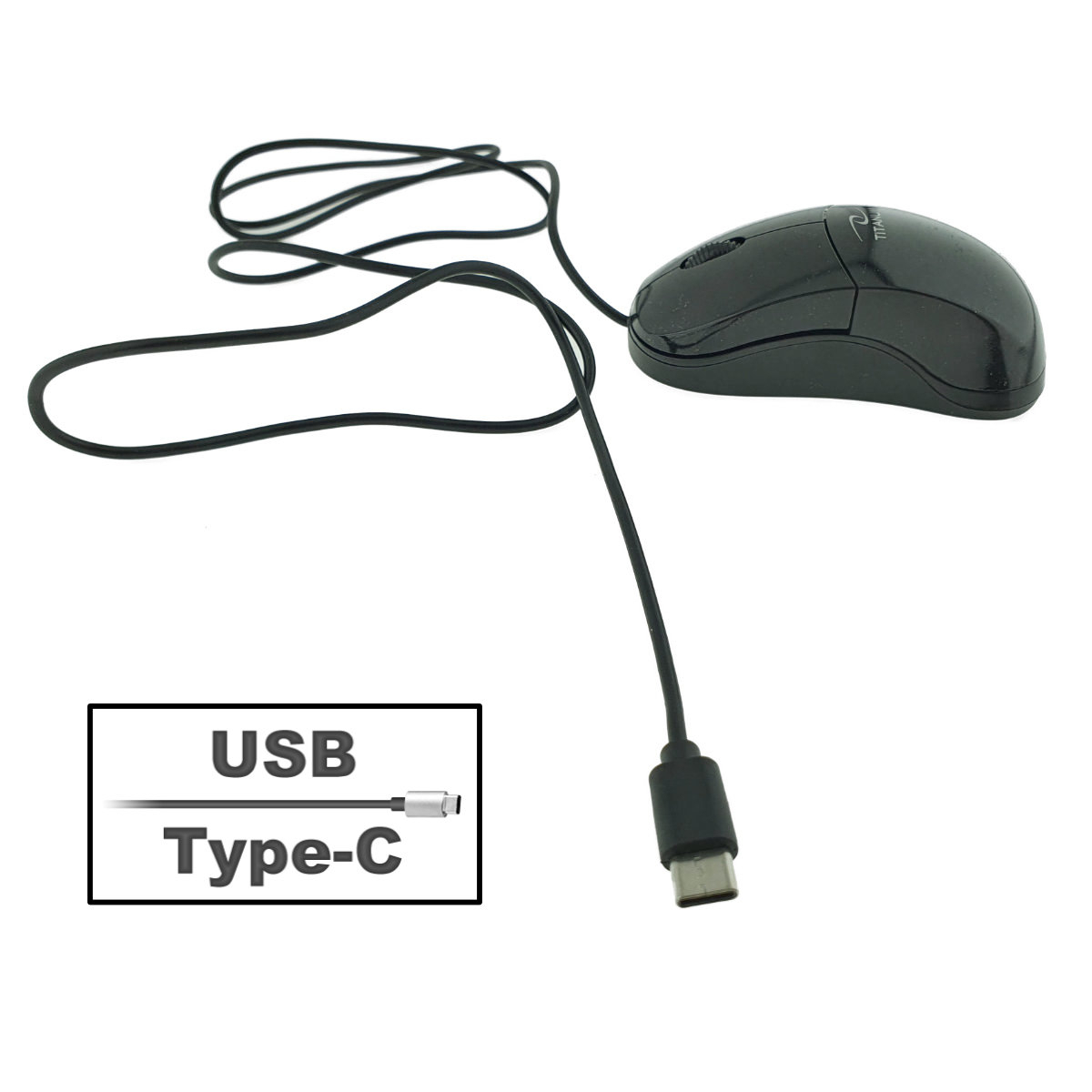 Mouse optic cu fir si conector USB-C, Titanum 94543, 1000 DPI, 3 butoane, 100 x 55 x 35 mm, cablu 120cm, negru [2]