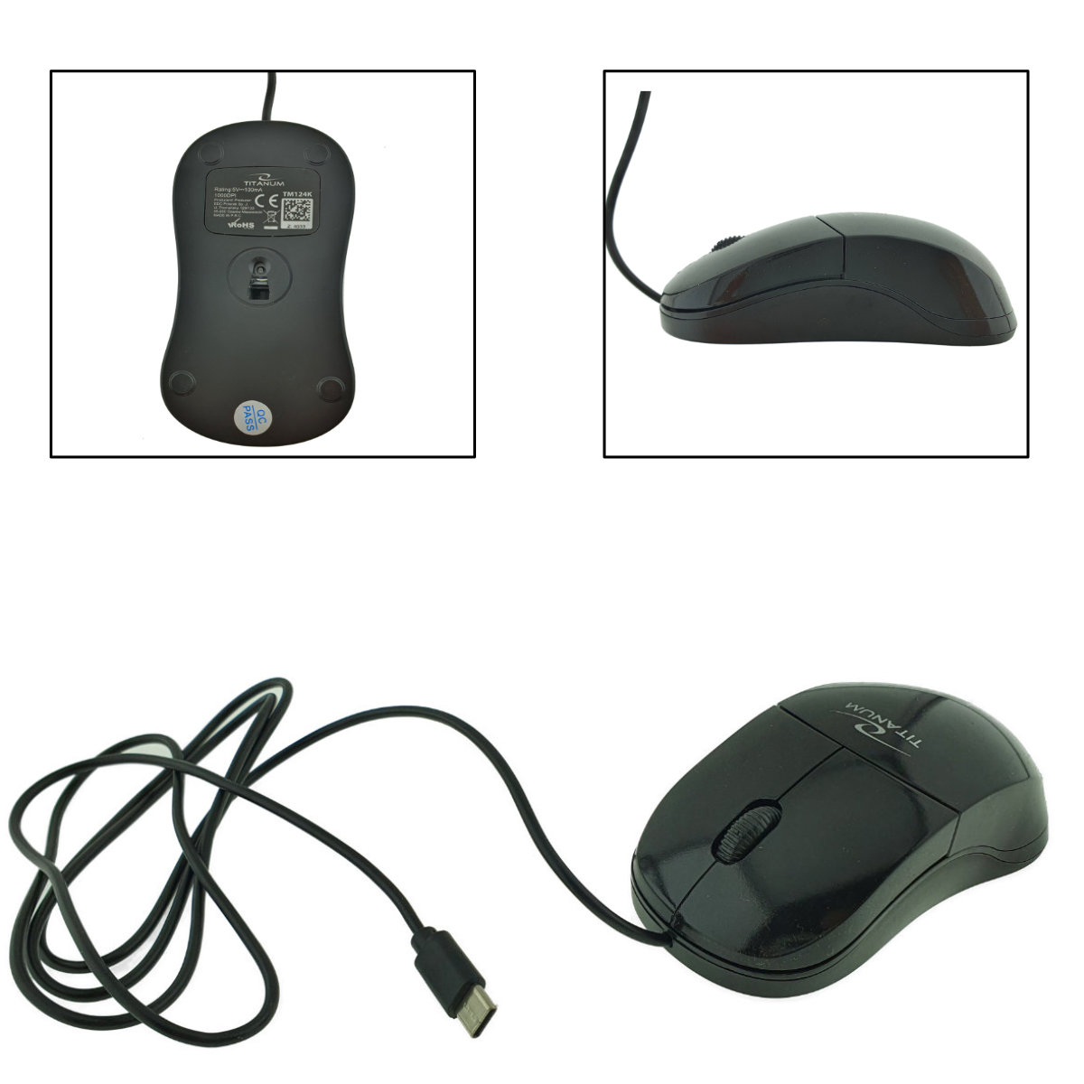 Mouse optic cu fir si conector USB-C, Titanum 94543, 1000 DPI, 3 butoane, 100 x 55 x 35 mm, cablu 120cm, negru [4]