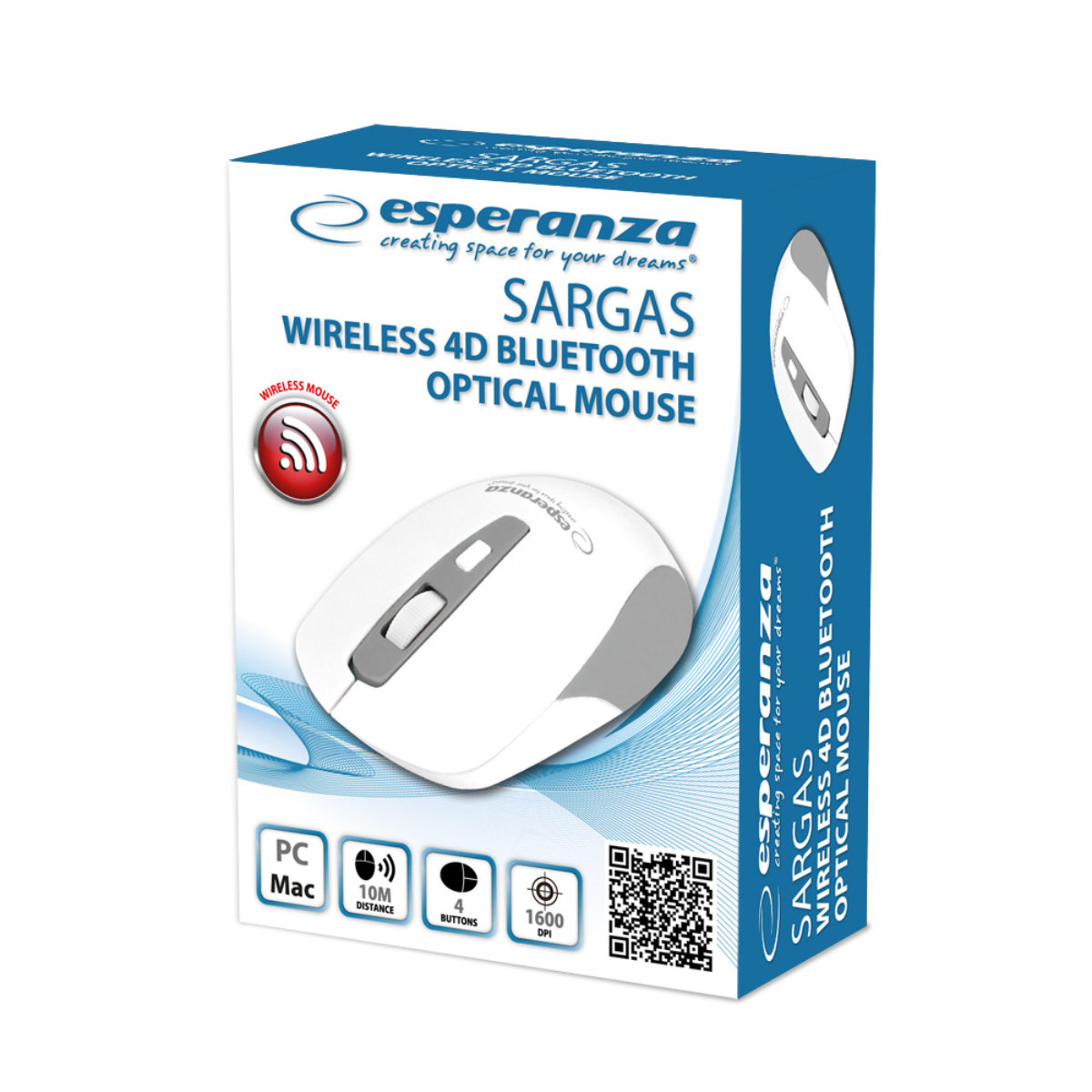 Mouse optic fara fir, 4D, Bluetooth v.5.0, Esperanza Sargas 94668, 105 x 60 x 35 mm, 1600 DPI, alb cu gri [4]
