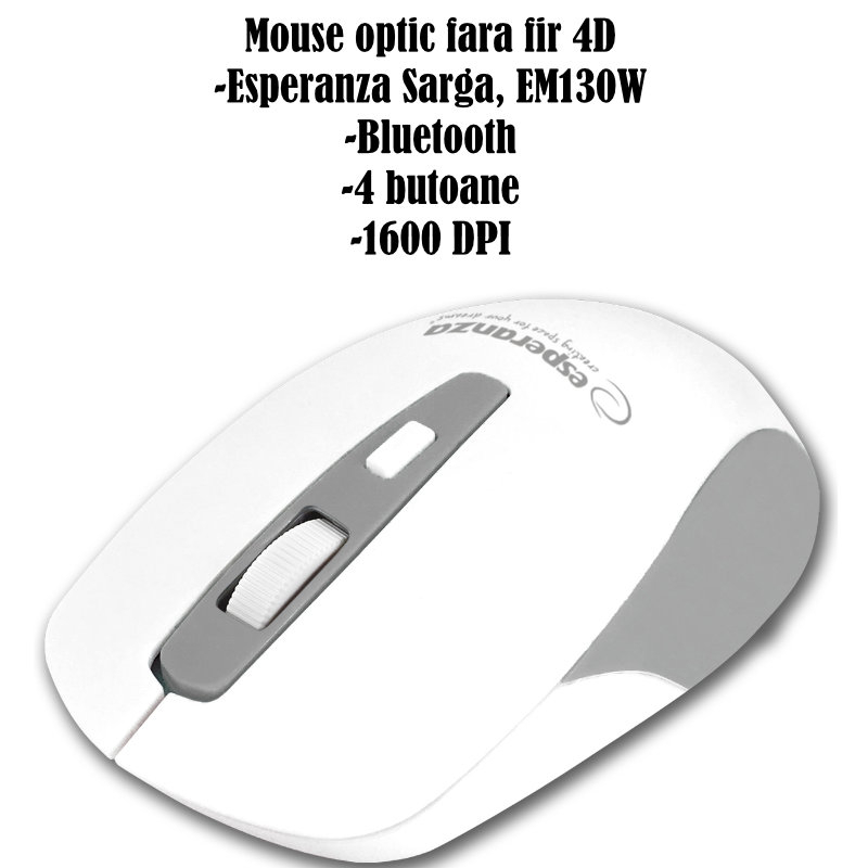 Mouse optic fara fir, 4D, Bluetooth v.5.0, Esperanza Sargas 94668, 105 x 60 x 35 mm, 1600 DPI, alb cu gri [5]