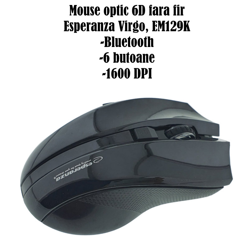 Mouse optic fara fir, 6D, Bluetooth v.5.0, Esperanza Virgo 94660, 120 x 70 x 40 mm, 1600 DPI, negru [6]