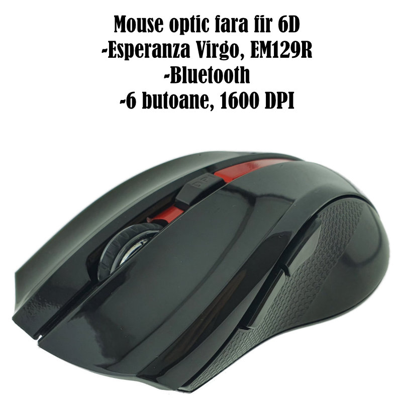 Mouse optic fara fir, 6D, Bluetooth v.5.0, Esperanza Virgo 94662, 120 x 70 x 40 mm, 1600 DPI, negru cu rosu [7]
