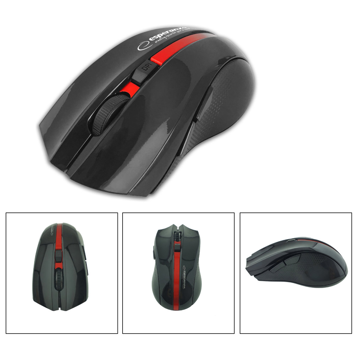 Mouse optic fara fir, 6D, Bluetooth v.5.0, Esperanza Virgo 94662, 120 x 70 x 40 mm, 1600 DPI, negru cu rosu [3]