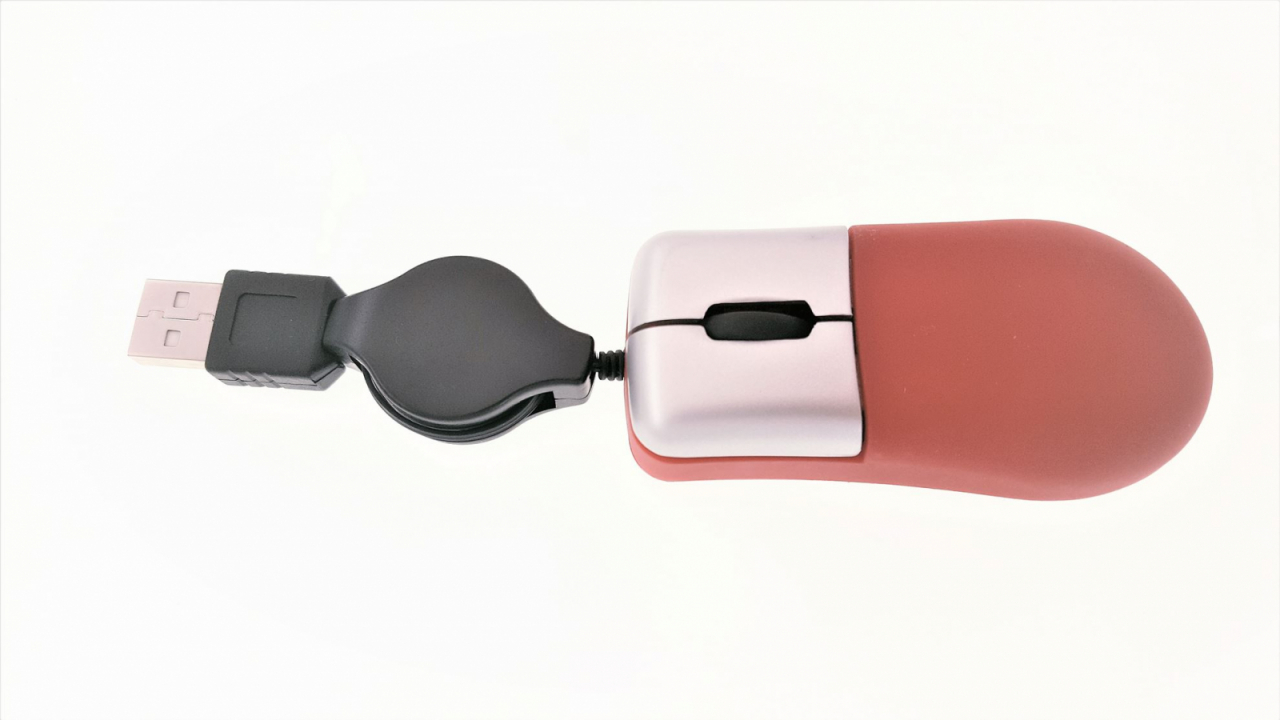 Mouse optic mini USB retractabil rosu [2]