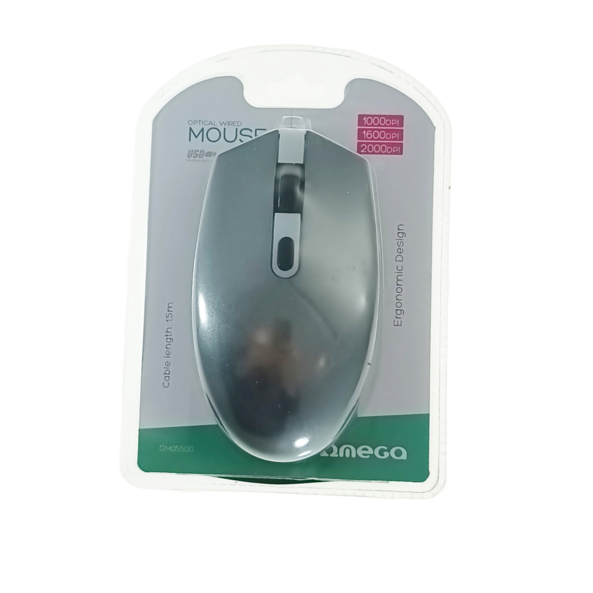 Mouse optic USB pe cablu, Omega 45541, 4 butoane, 2000DPI, cablu de 1.5m lungime, gri [6]