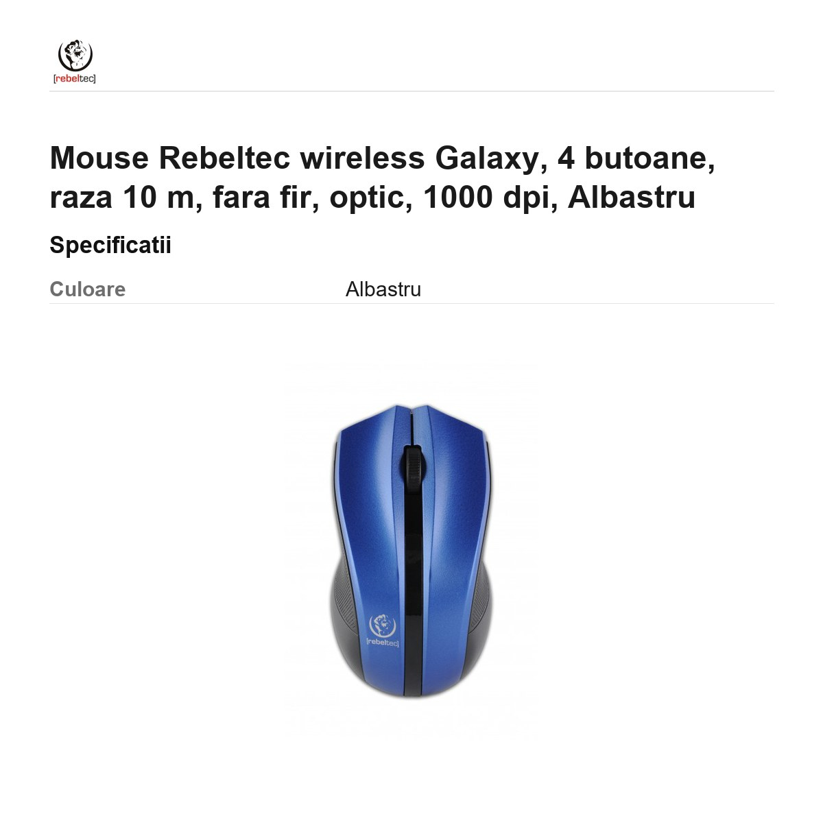 Mouse Rebeltec wireless Galaxy, 4 butoane, raza 10 m, fara fir, optic, 1000 dpi, Albastru [3]