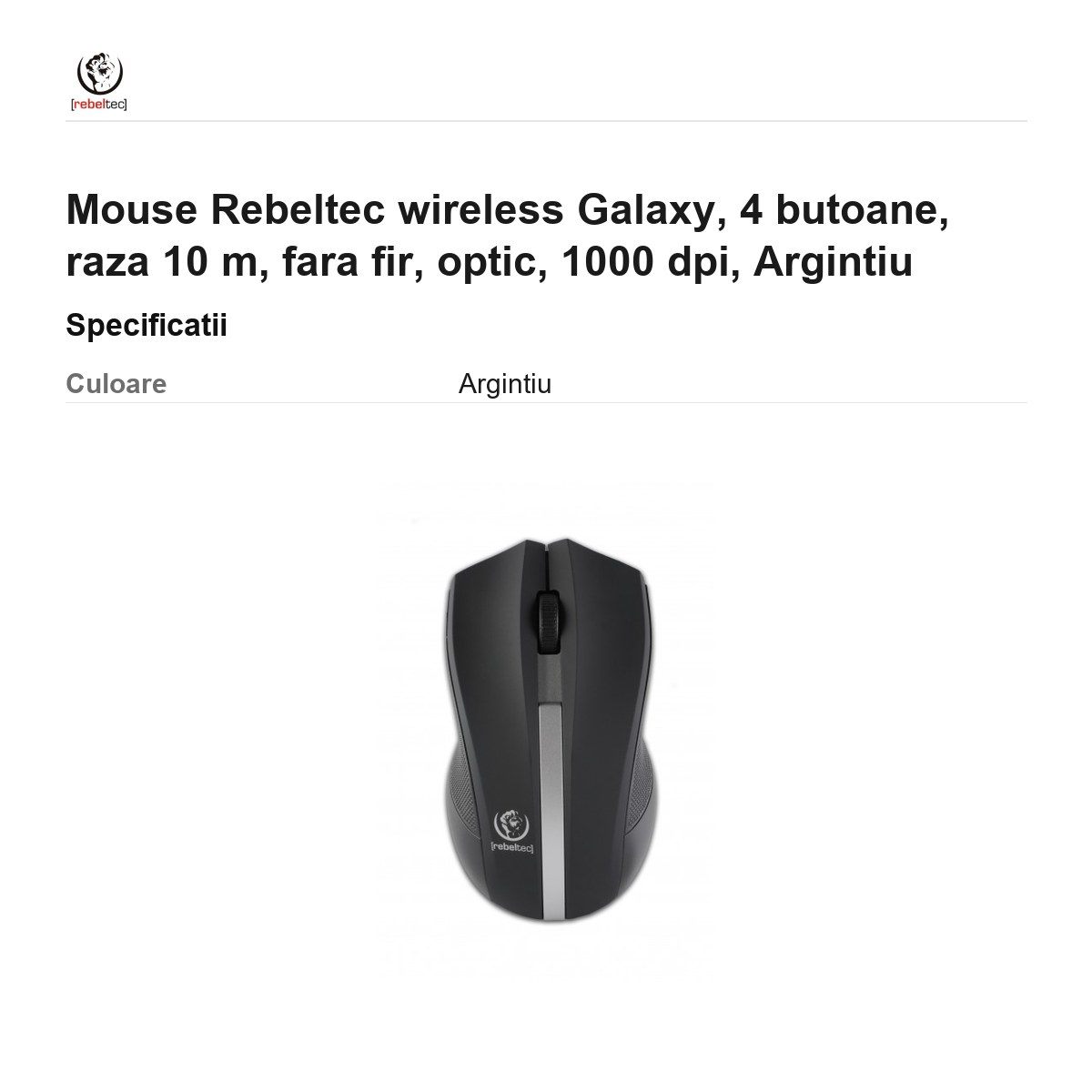 Mouse Rebeltec wireless Galaxy, 4 butoane, raza 10 m, fara fir, optic, 1000 dpi, Argintiu [3]