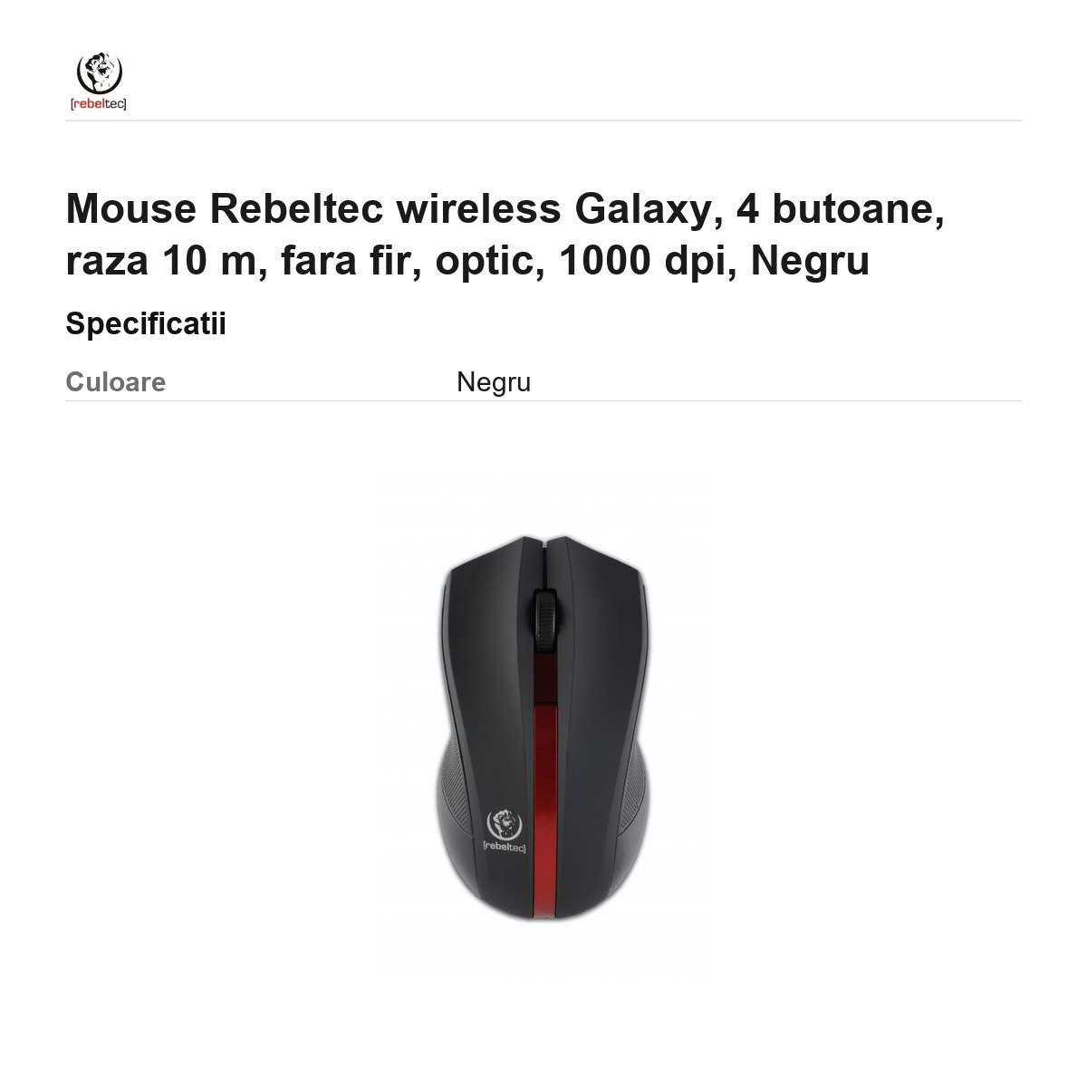 Mouse Rebeltec wireless Galaxy, 4 butoane, raza 10 m, fara fir, optic, 1000 dpi, Negru [3]