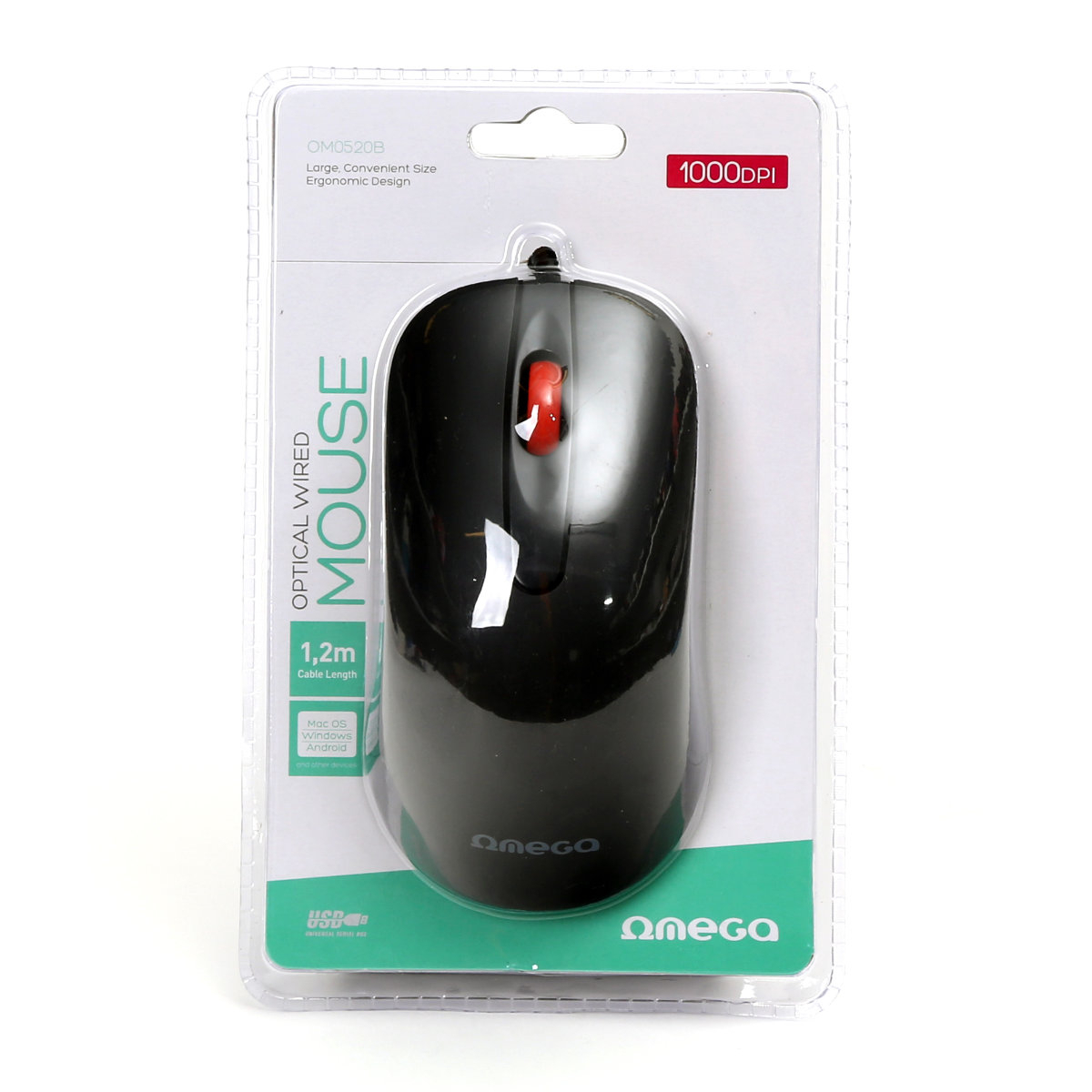 Mouse USB, Omega 45266 OM-520, cu cablu 1.2 m, 3 butoane, 1000 dpi, negru [5]