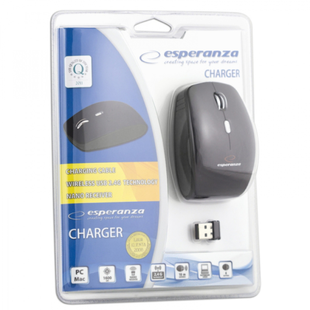Mouse Wireless 1600 dpi, Esperanza Charger, cu incarcator baterie AA si cablu USB, negru [13]