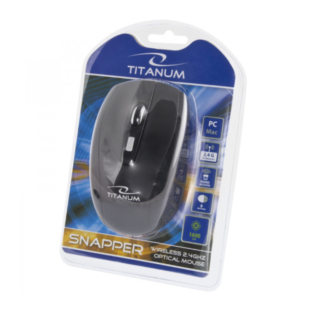 Mouse wireless 2.4 GHz, Titanum Snapper, 1600 DPI, cu 6 butoane, receptor nano USB, negru [8]
