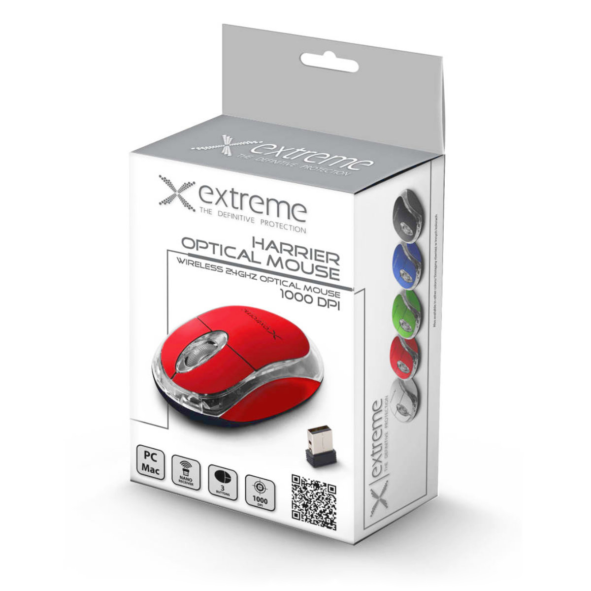 Mouse wireless 2.4 GHz, Xtreme Harrier, 1000 DPI, cu 3 butoane, receptor nano USB, rosu [4]
