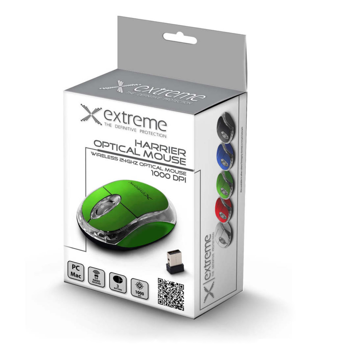 Mouse wireless 2.4 GHz, Xtreme Harrier, 1000 DPI, cu 3 butoane, receptor nano USB, verde [4]