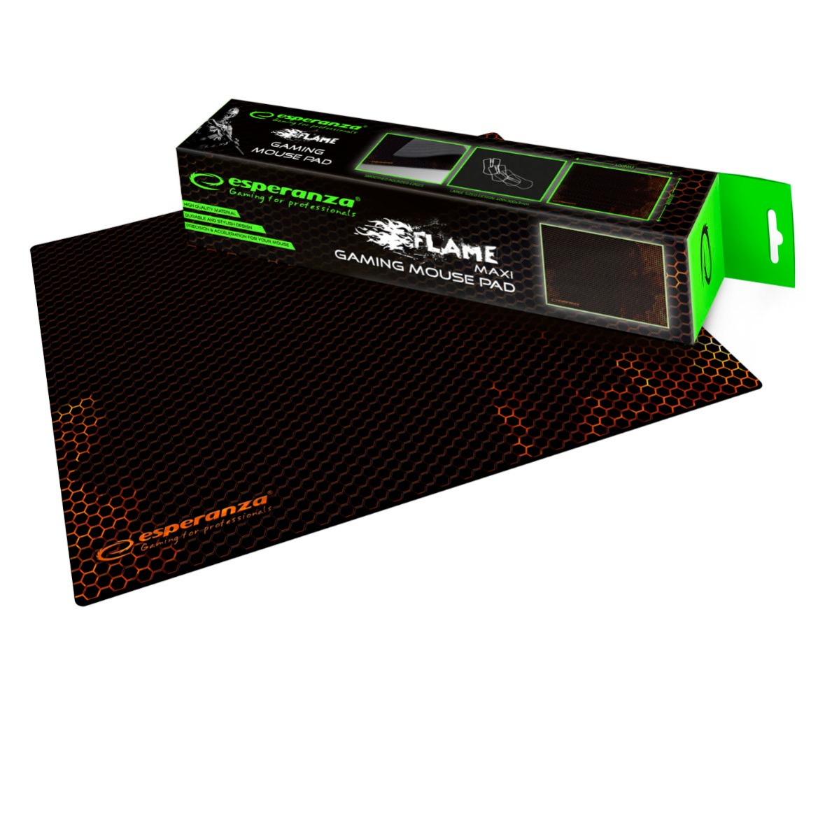 Mousepad gaming, Esperanza Flame Maxi, 400 x 300 x 3 mm, negru cu rosu [2]