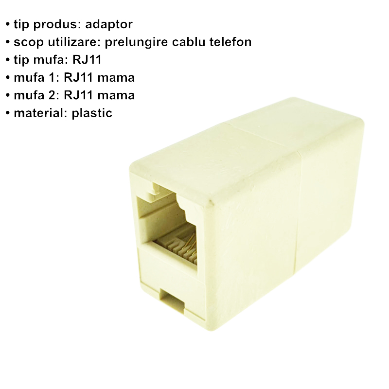 Mufa adaptor de prelungire cablu telefon, RJ11, 6P4C, mama-mama, bej [6]