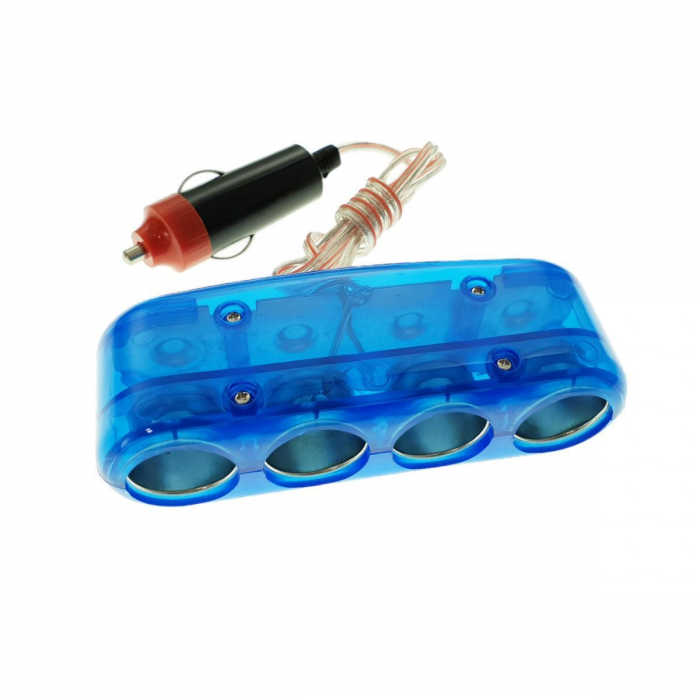 Multiplicator bricheta auto V-104,adaptor la splitter 4 porturi,prelungitor 50cm,12V,albastru [1]