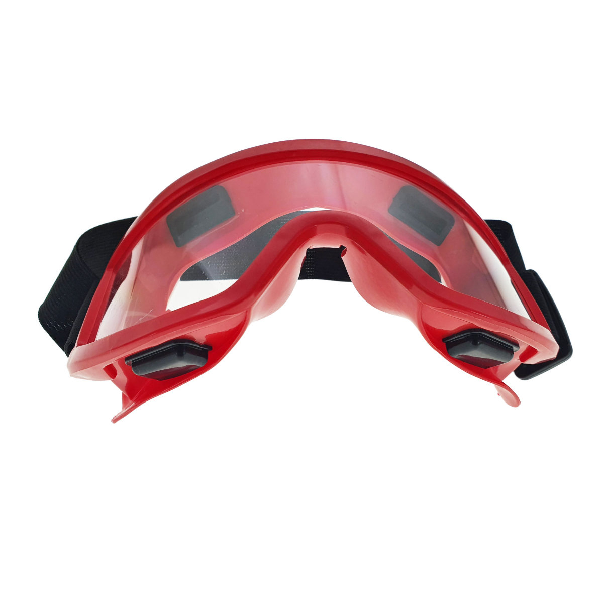 Ochelari panoramici de protectie tip masca, prindere cu banda elastica ajustabila, rama rosie PVC cu silicon pentru etansare [12]
