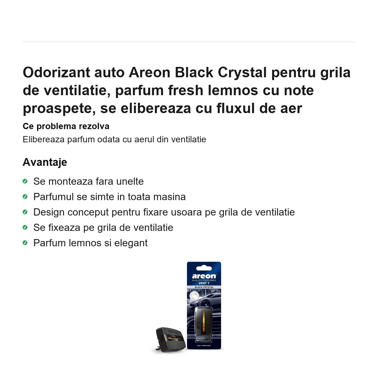 Odorizant auto Areon Black Crystal pentru grila de ventilatie, parfum fresh lemnos cu note proaspete, se elibereaza cu fluxul de aer [2]