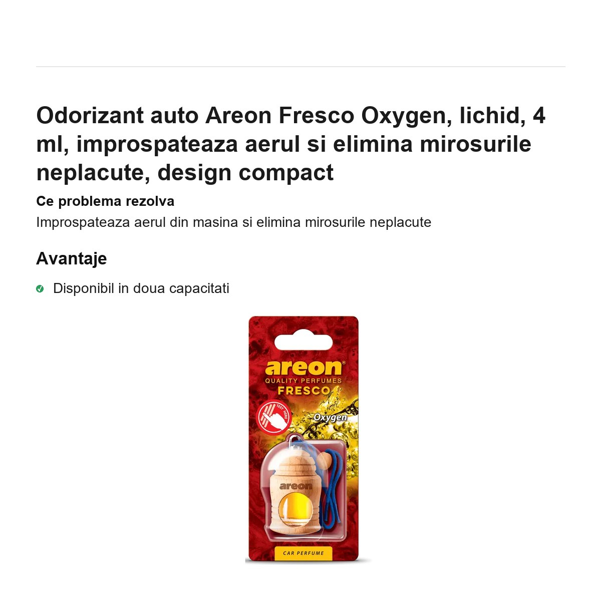 Odorizant auto Areon Fresco Oxygen, lichid, 4 ml, improspateaza aerul si elimina mirosurile neplacute, design compact [2]