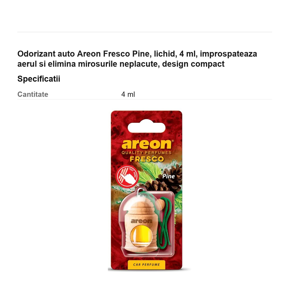 Odorizant auto Areon Fresco Pine, lichid, 4 ml, improspateaza aerul si elimina mirosurile neplacute, design compact [3]