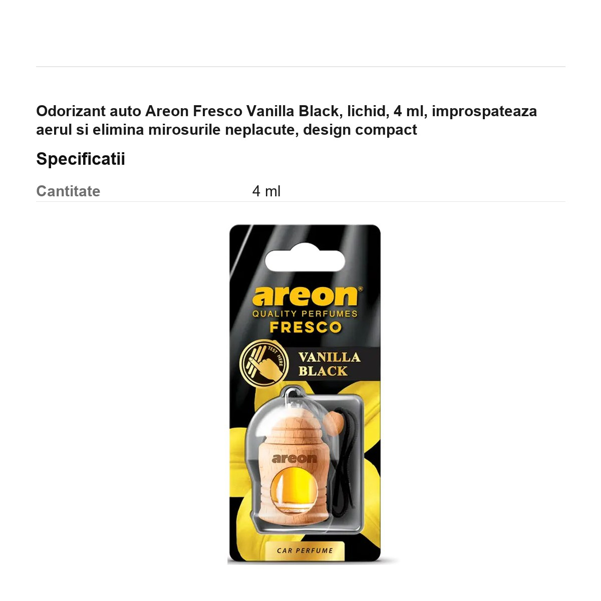 Odorizant auto Areon Fresco Vanilla Black, lichid, 4 ml, improspateaza aerul si elimina mirosurile neplacute, design compact [3]