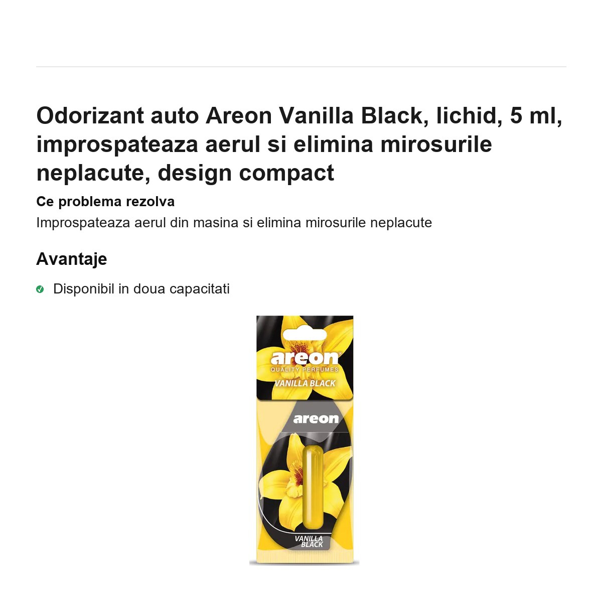 Odorizant auto Areon Vanilla Black, lichid, 5 ml, improspateaza aerul si elimina mirosurile neplacute, design compact [2]