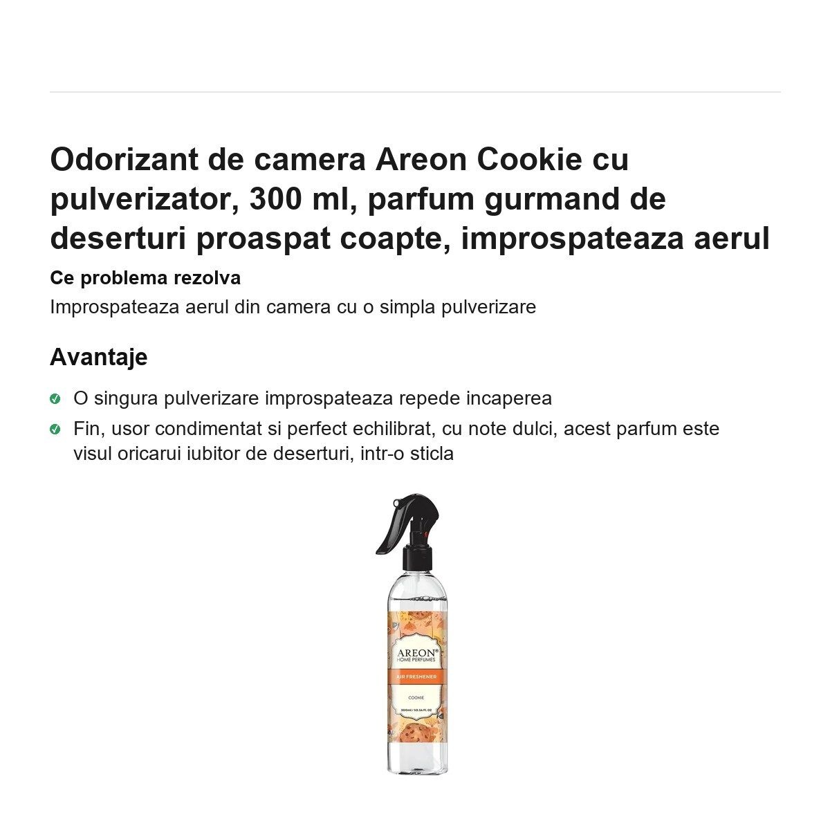 Odorizant de camera Areon Cookie cu pulverizator, 300 ml, parfum gurmand de deserturi proaspat coapte, improspateaza aerul [2]