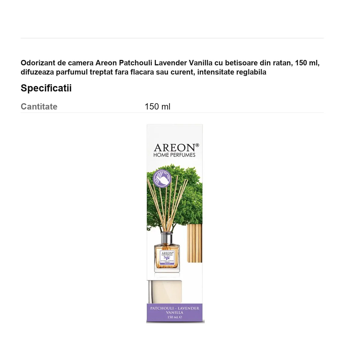 Odorizant de camera Areon Patchouli Lavender Vanilla cu betisoare din ratan, 150 ml, difuzeaza parfumul treptat fara flacara sau curent, intensitate reglabila [3]