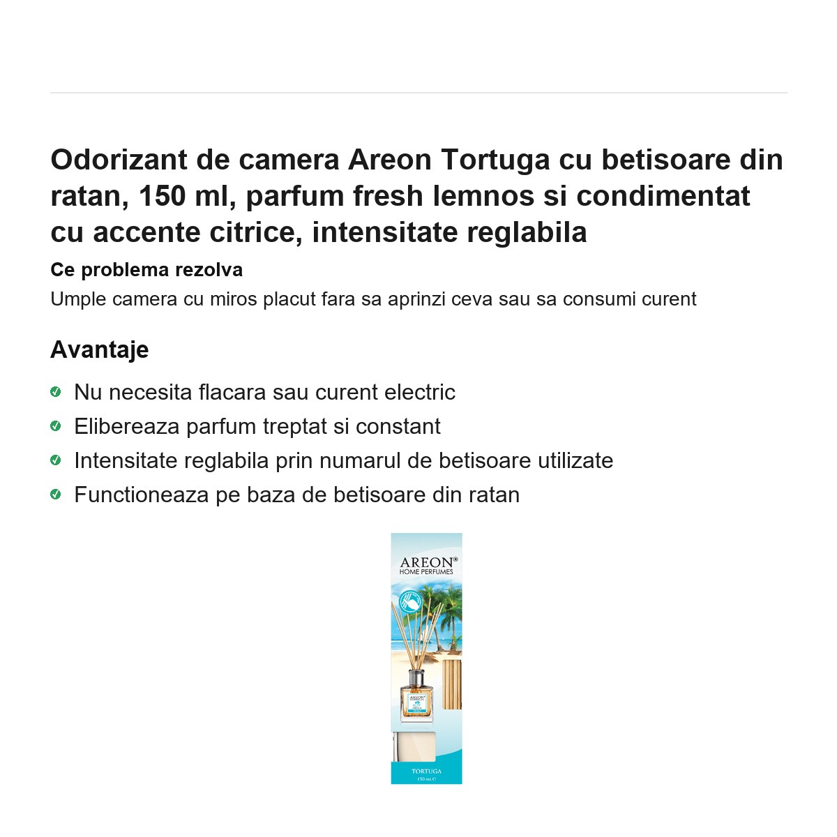 Odorizant de camera Areon Tortuga cu betisoare din ratan, 150 ml, parfum fresh lemnos si condimentat cu accente citrice, intensitate reglabila [2]