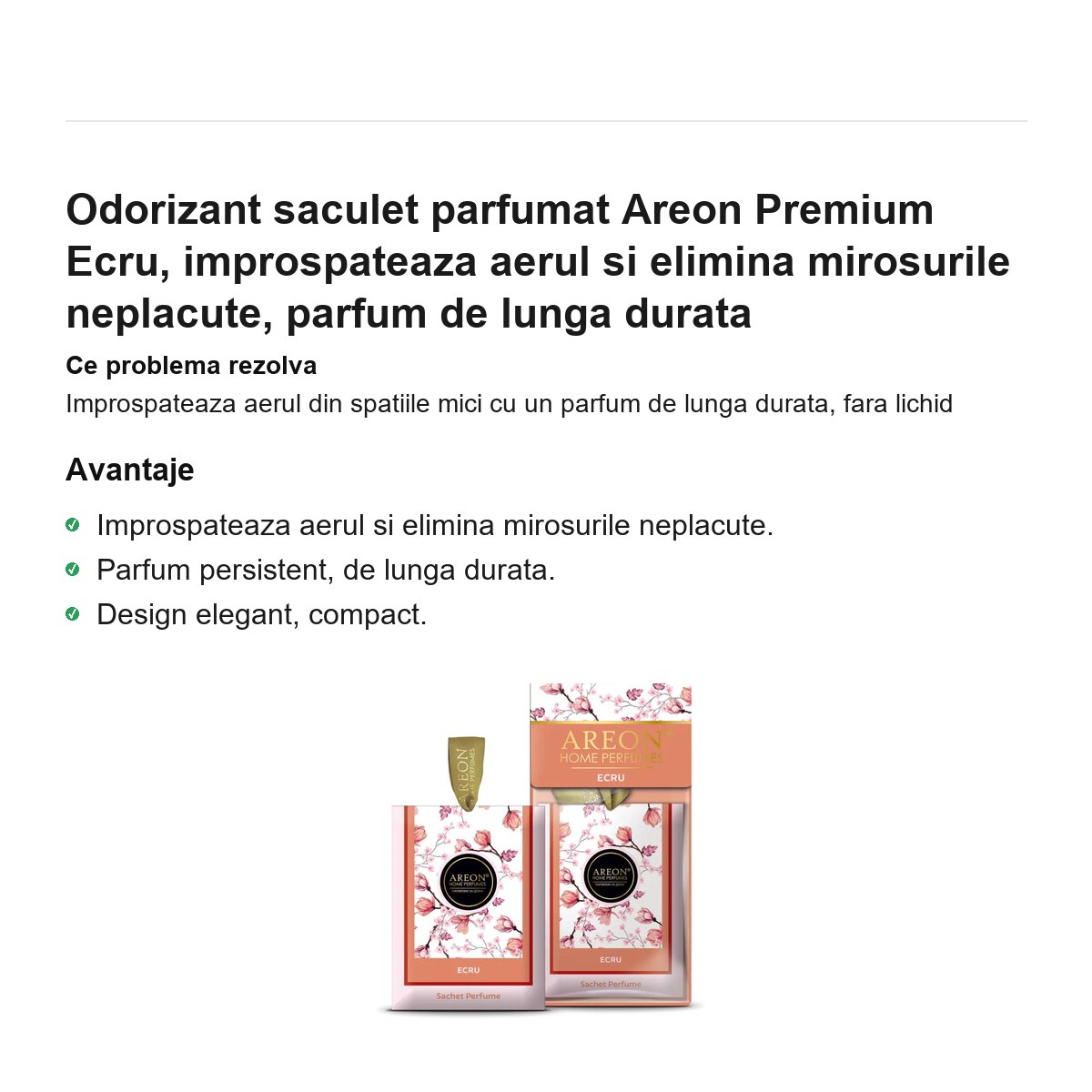 Odorizant saculet parfumat Areon Premium Ecru, improspateaza aerul si elimina mirosurile neplacute, parfum de lunga durata [2]