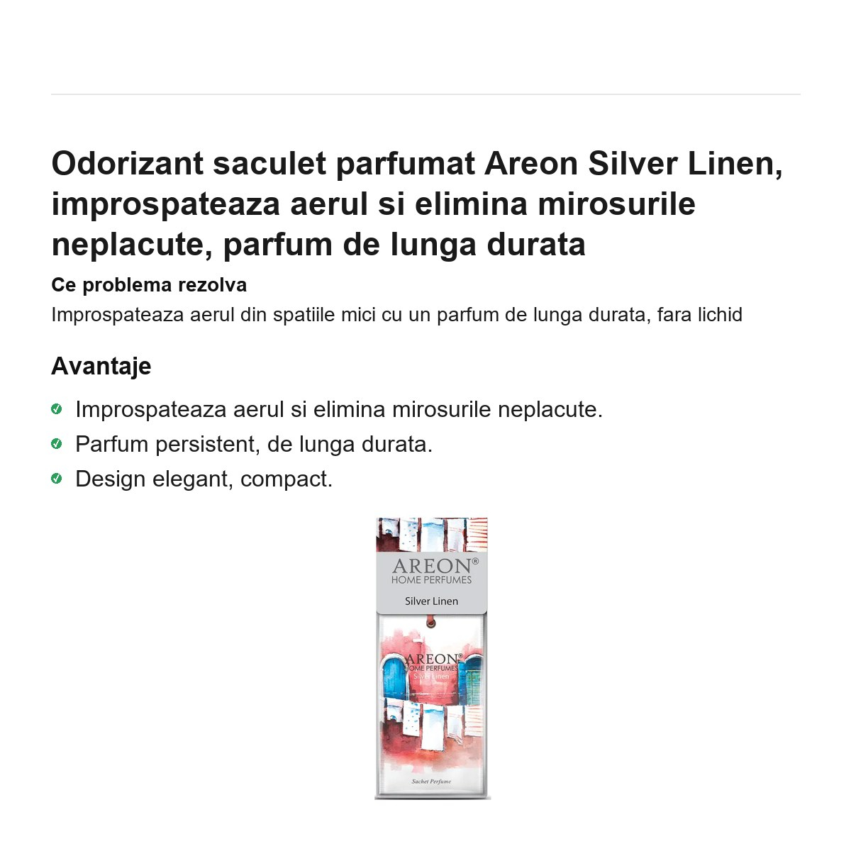 Odorizant saculet parfumat Areon Silver Linen, improspateaza aerul si elimina mirosurile neplacute, parfum de lunga durata [2]