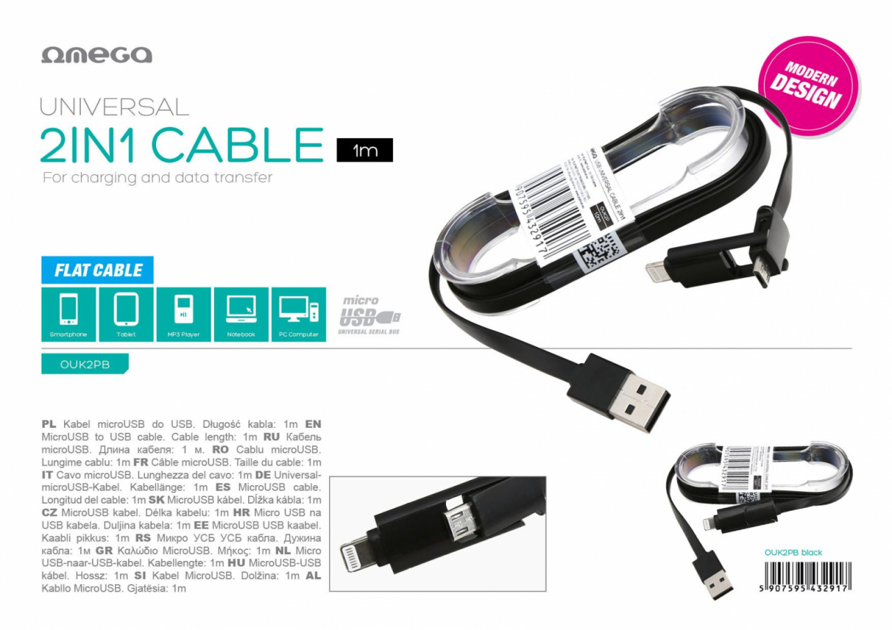 OMEGA-Cablu USB 2 in 1 microUSB&Lightning Black [8]