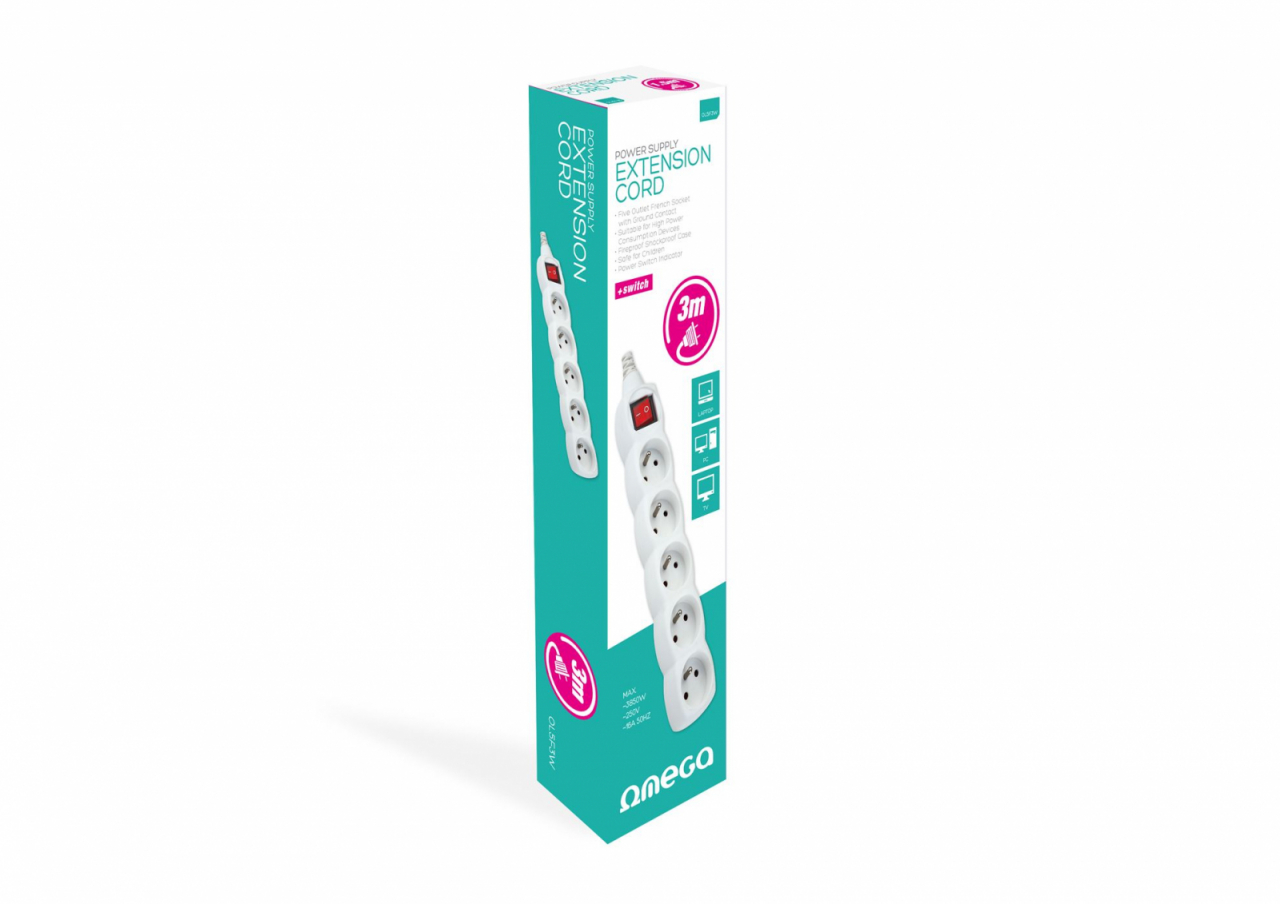 OMEGA POWER SUPPLIER EXTENSION CORD 3,0M 5 , WHITE 41343 [6]
