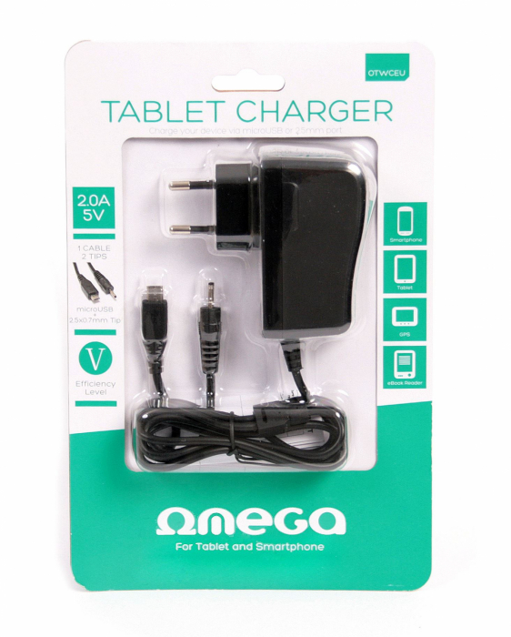 OMEGA TABLET WALL CHARGER 2 TIPS MICRO USB & 2,5MM [41836] [2]