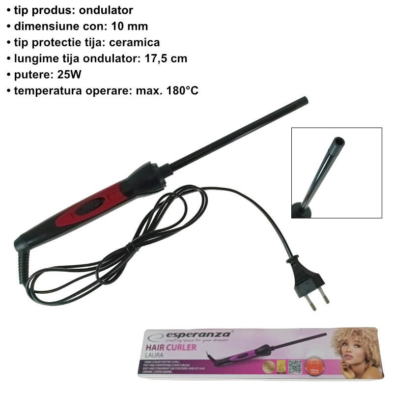 Ondulator de par 10mm, Esperanza Laura 94957, 25W, 230V, cablu de 180cm, negru cu rosu [5]
